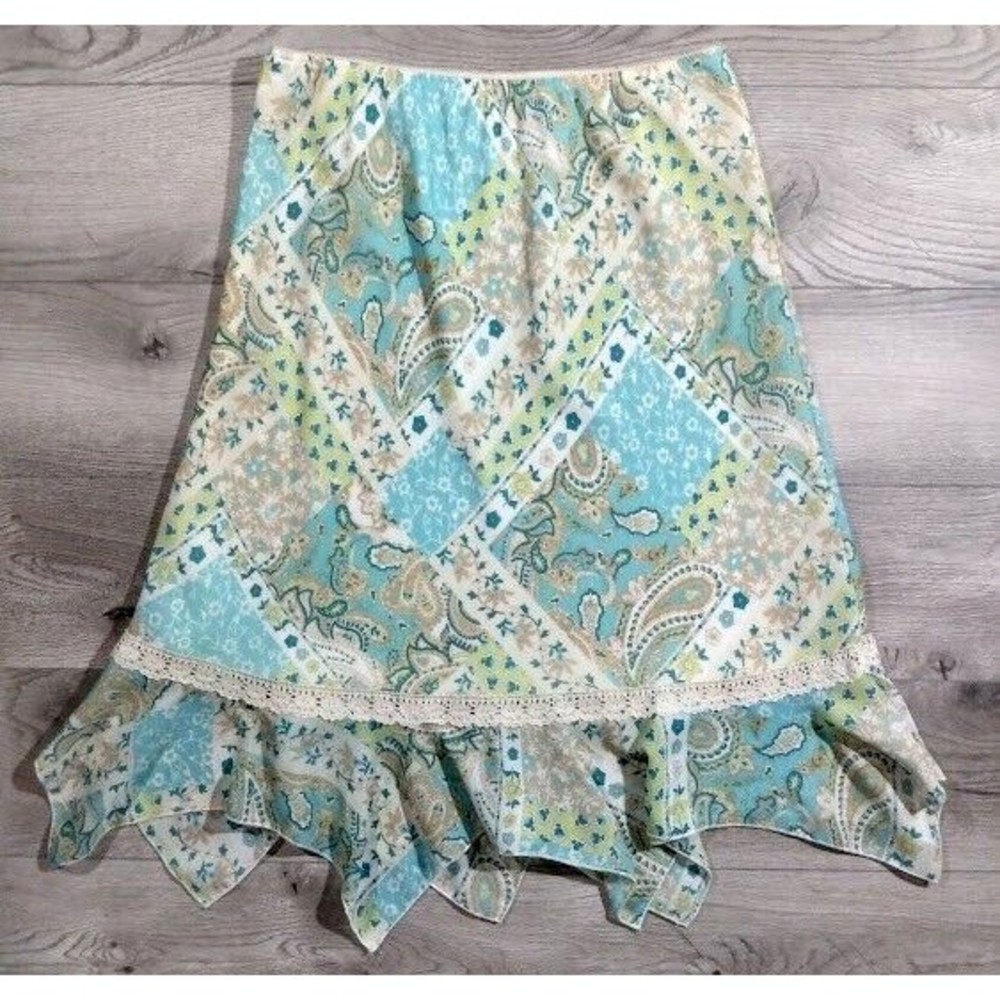 Worthington Patchwork Paisley A-Line Skirt Womens Size 12P Petite Boho Lined